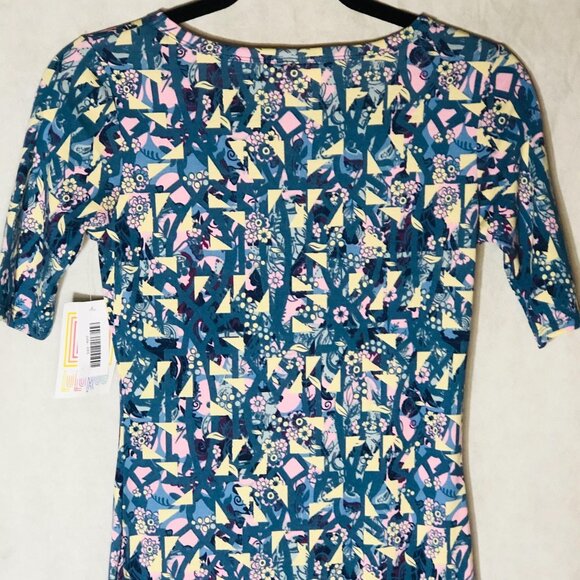 LuLaRoe Julia dress short sleeve geometric blue & pink size xxs new READ - Picture 10 of 12